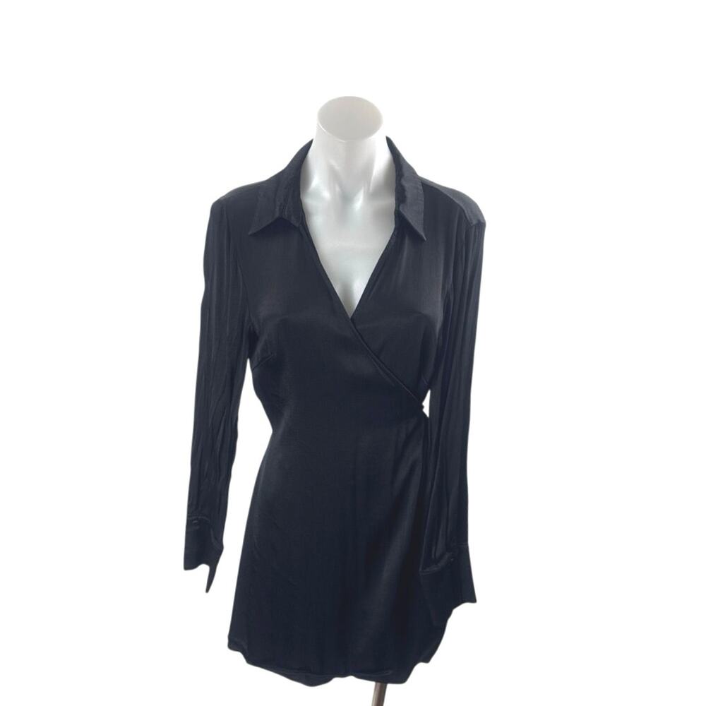Zara Women's Collared V Neck Long Sleeve Mini Flare A-Line Wrap Shirt Dress Sz L